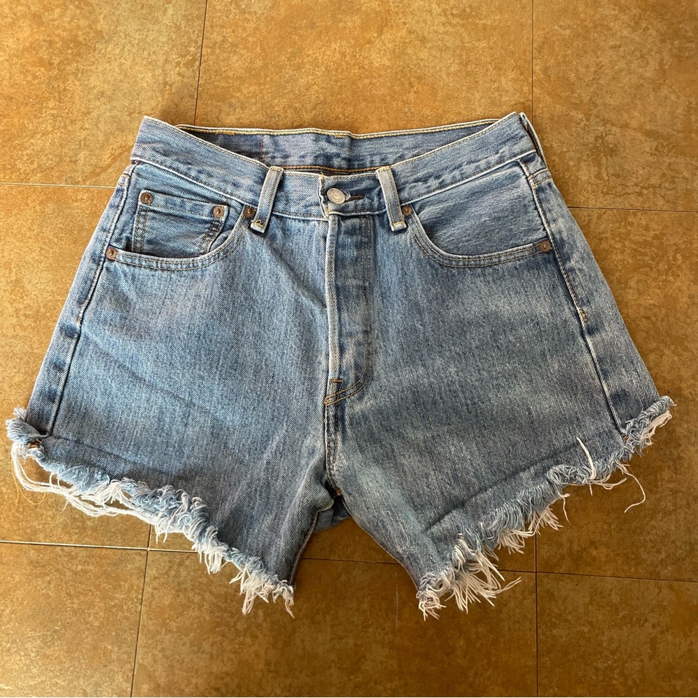 Levi's Light Blue Distressed Denim Cutoff Shorts